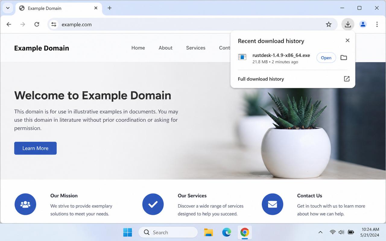 Downloads-paneel in Chrome op Windows met het RustDesk-bestand